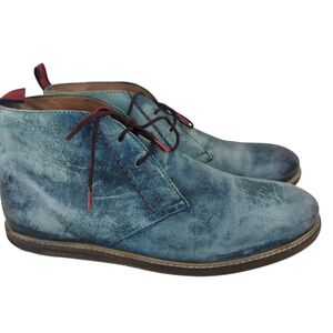 Ben Sherman Mens Size 9 Blue Distress Leather Lace Up Chukka Ankle Boots Shoes
